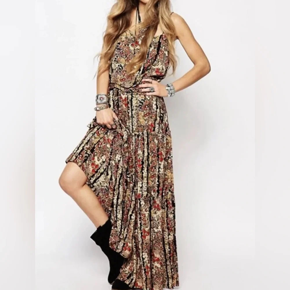FREE PEOPLE VALERIE TIERED FLORAL OPEN BACK DRESS SMALL